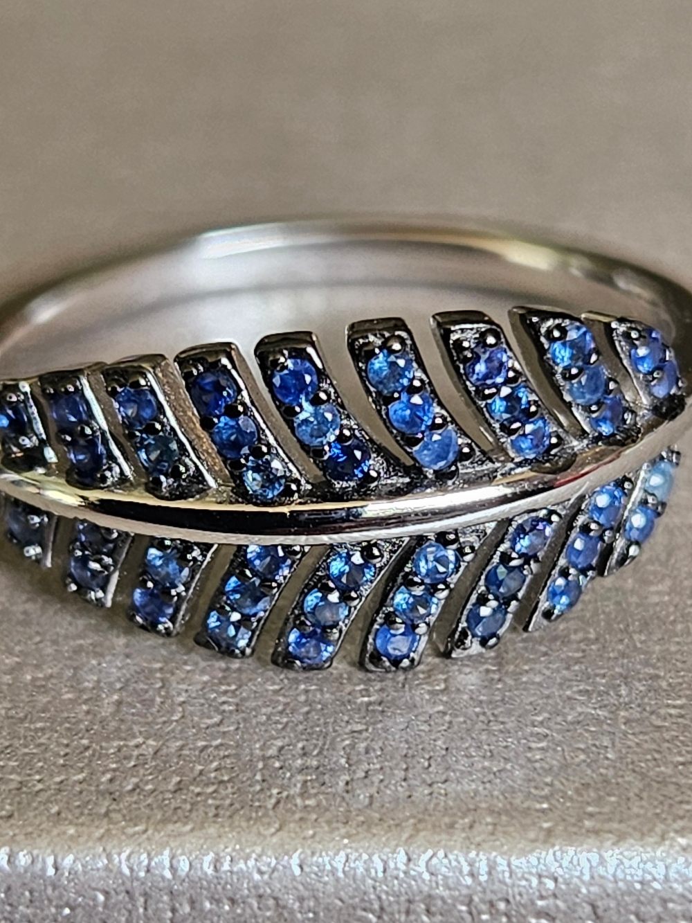 Blue Sapphires Leaf 925 Silver Ring